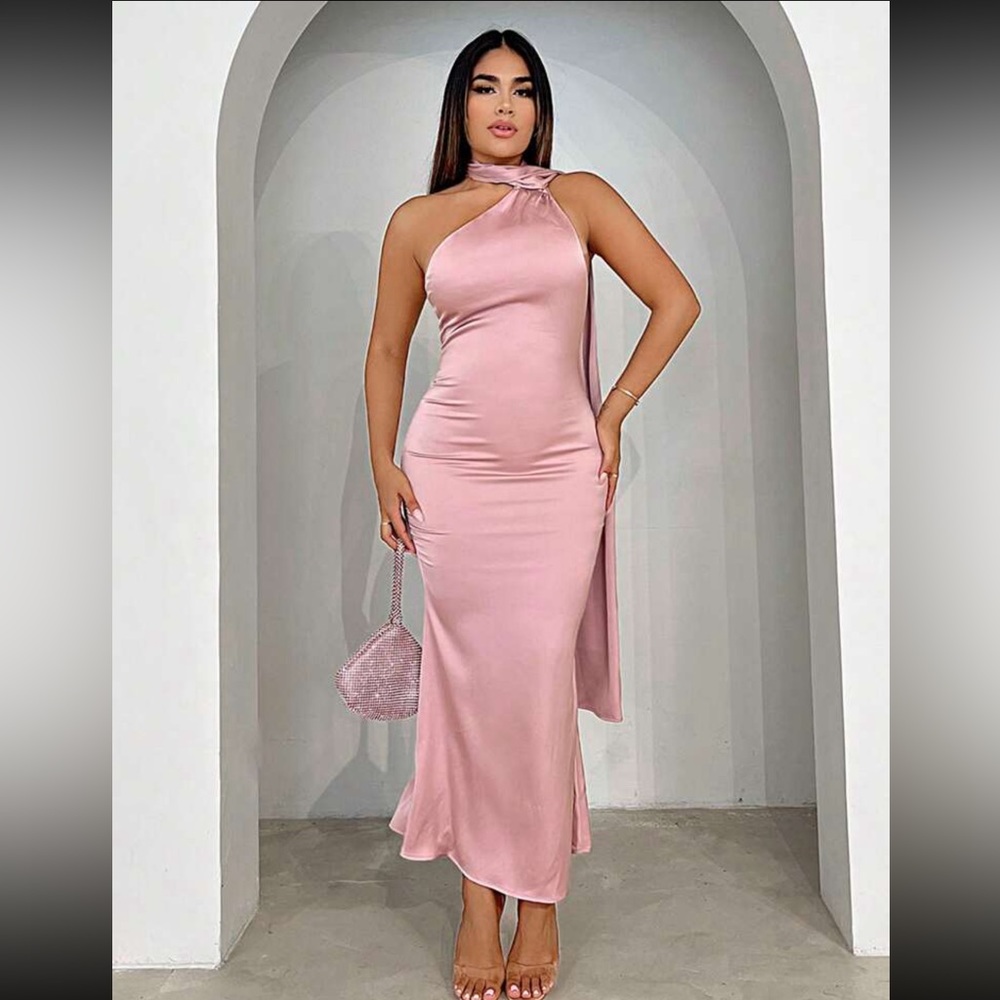 Solid Mermaid Hem Satin Dress
